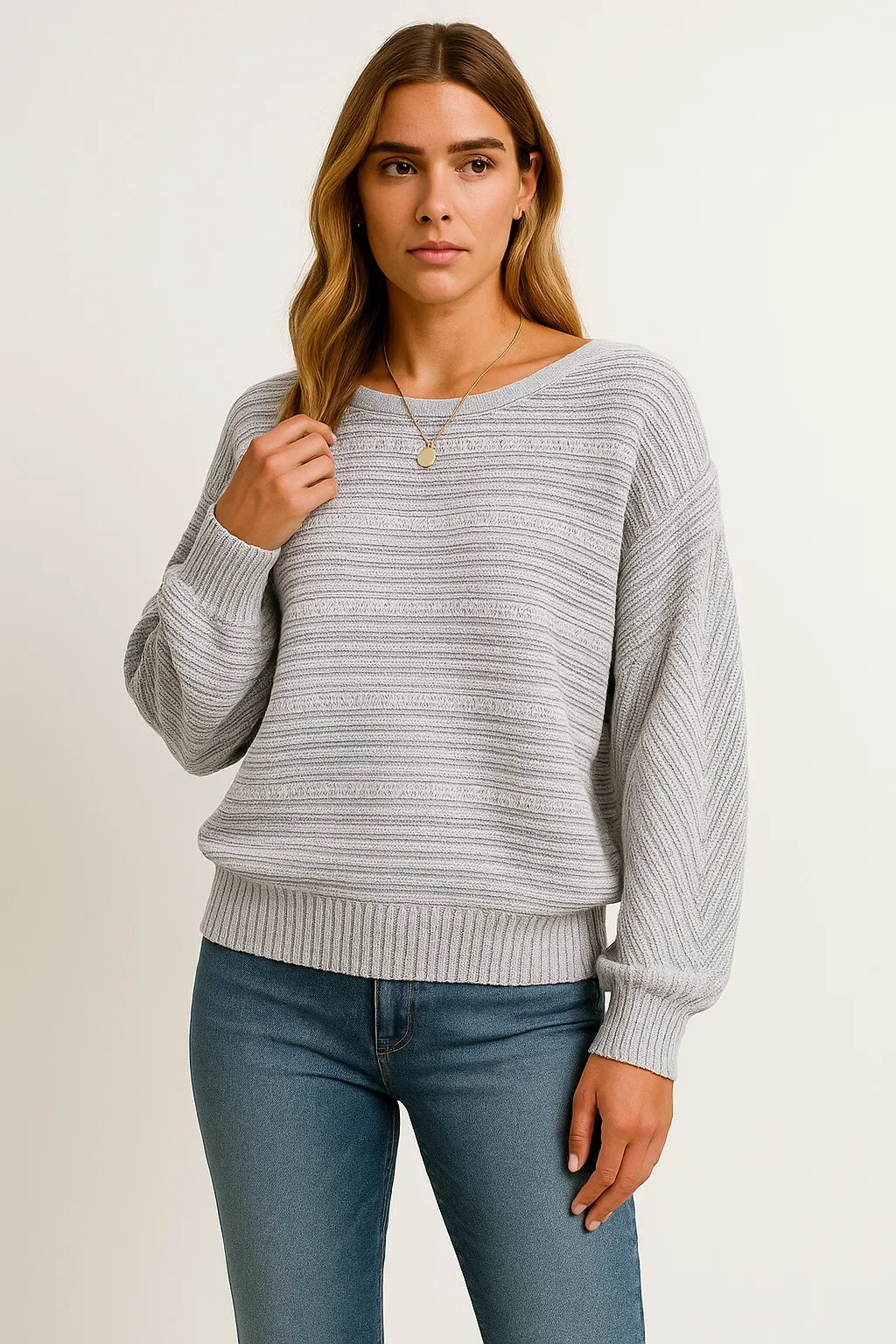 Pull Texturé en Maille | Coupe Relaxed Batwing | Mélange de Coton Doux
