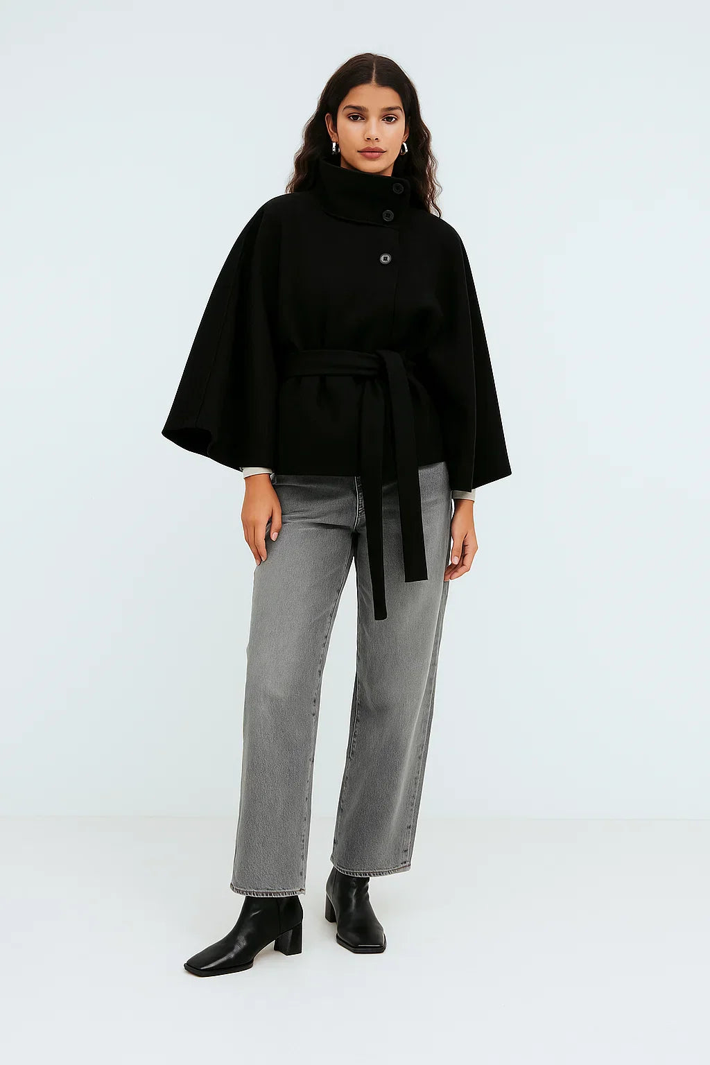 Cape Jacket | Ceinture | Col Montant | Automne Hiver