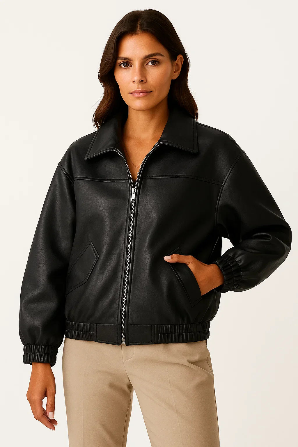 Veste en Faux Cuir Zippée | Coupe Relaxée Courte