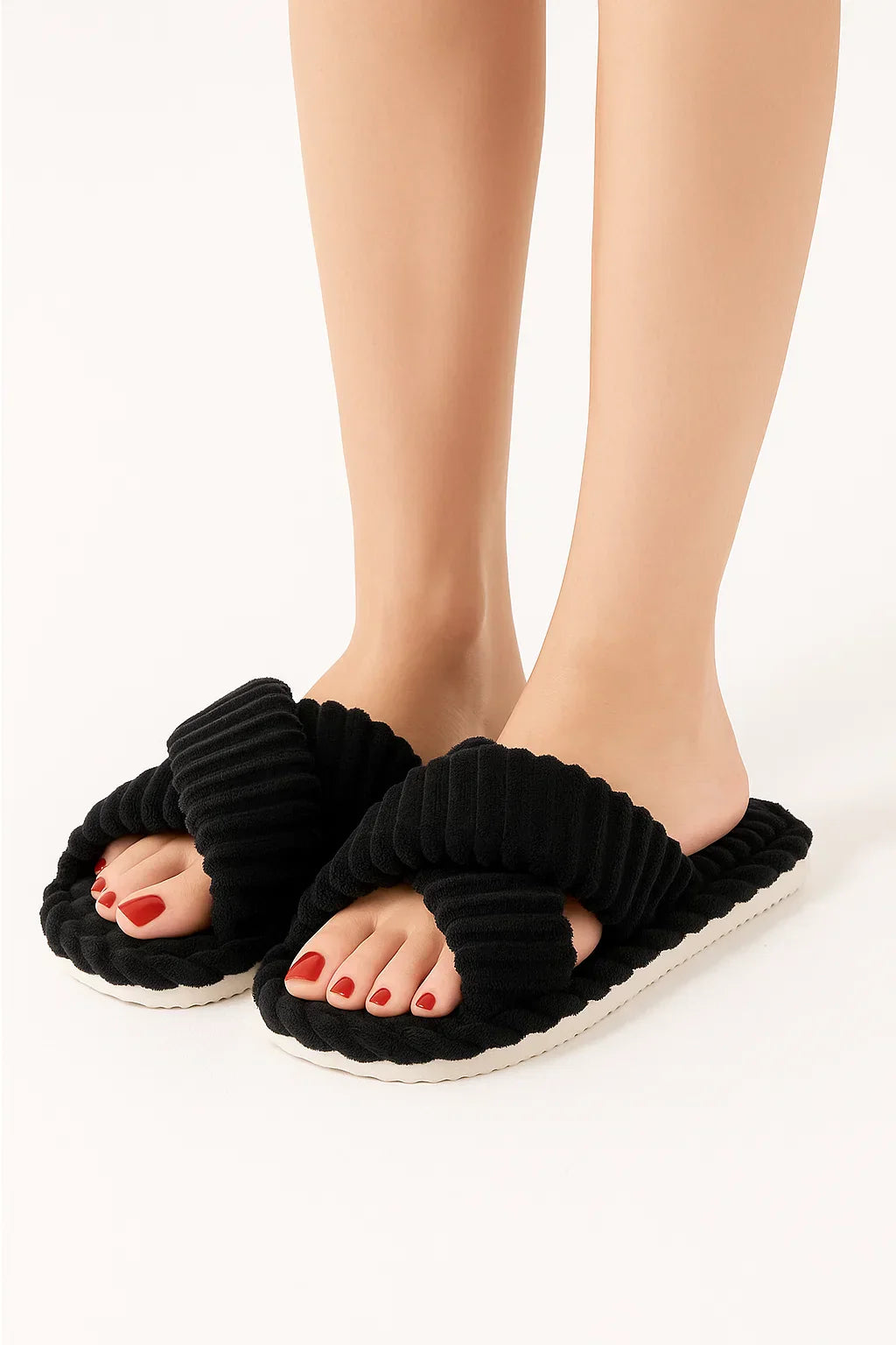Chaussons Corduroy à Bande Croisée | Semelle Plush | Confort Intérieur