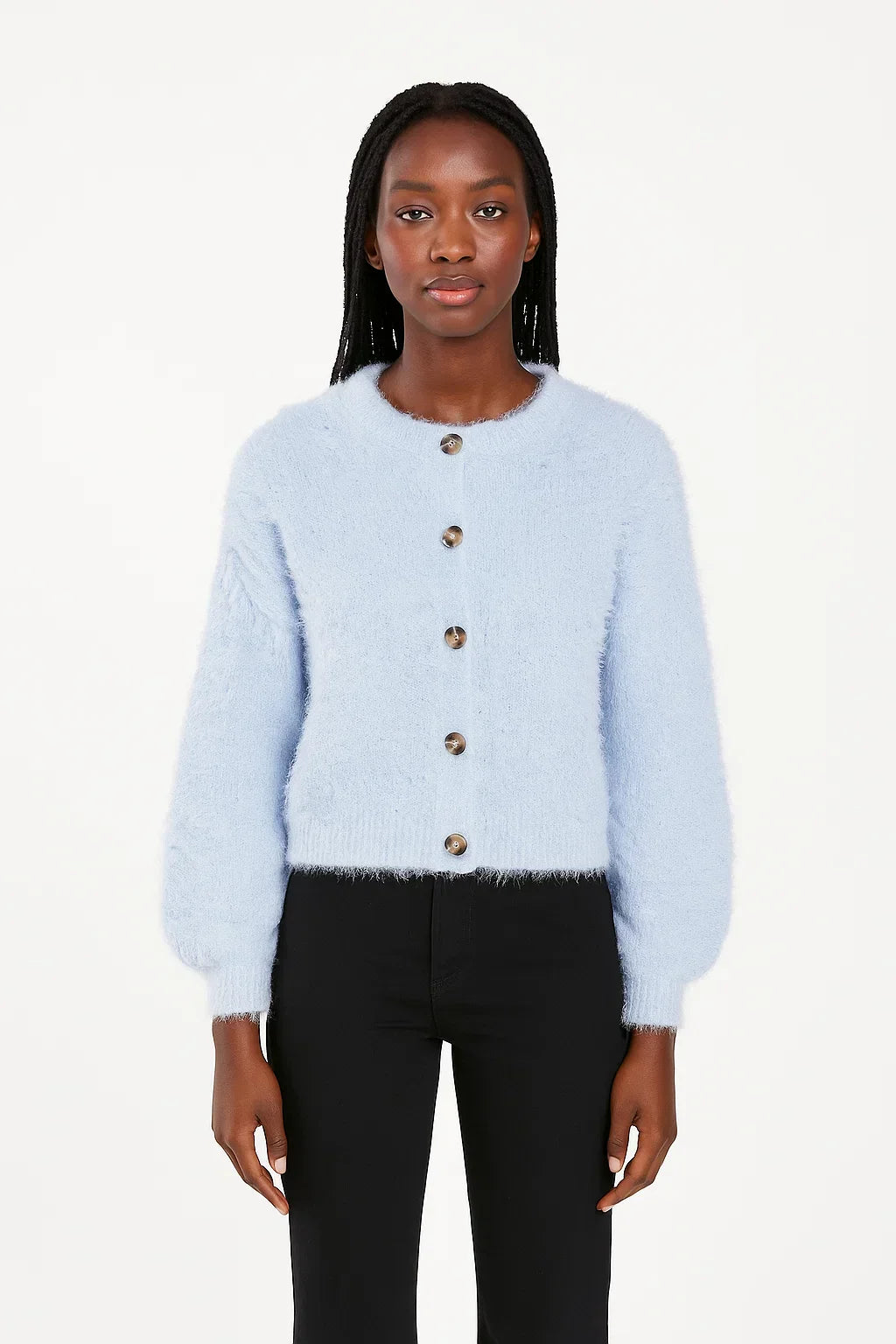 Cardigan Bouclé Tricot | Boutons Devant | Texture Douce | Silhouette Cropped
