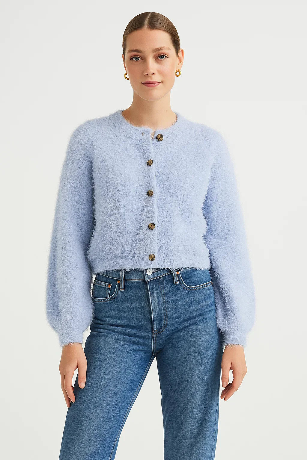 Cardigan Bouclé Tricot | Boutons Devant | Texture Douce | Silhouette Cropped