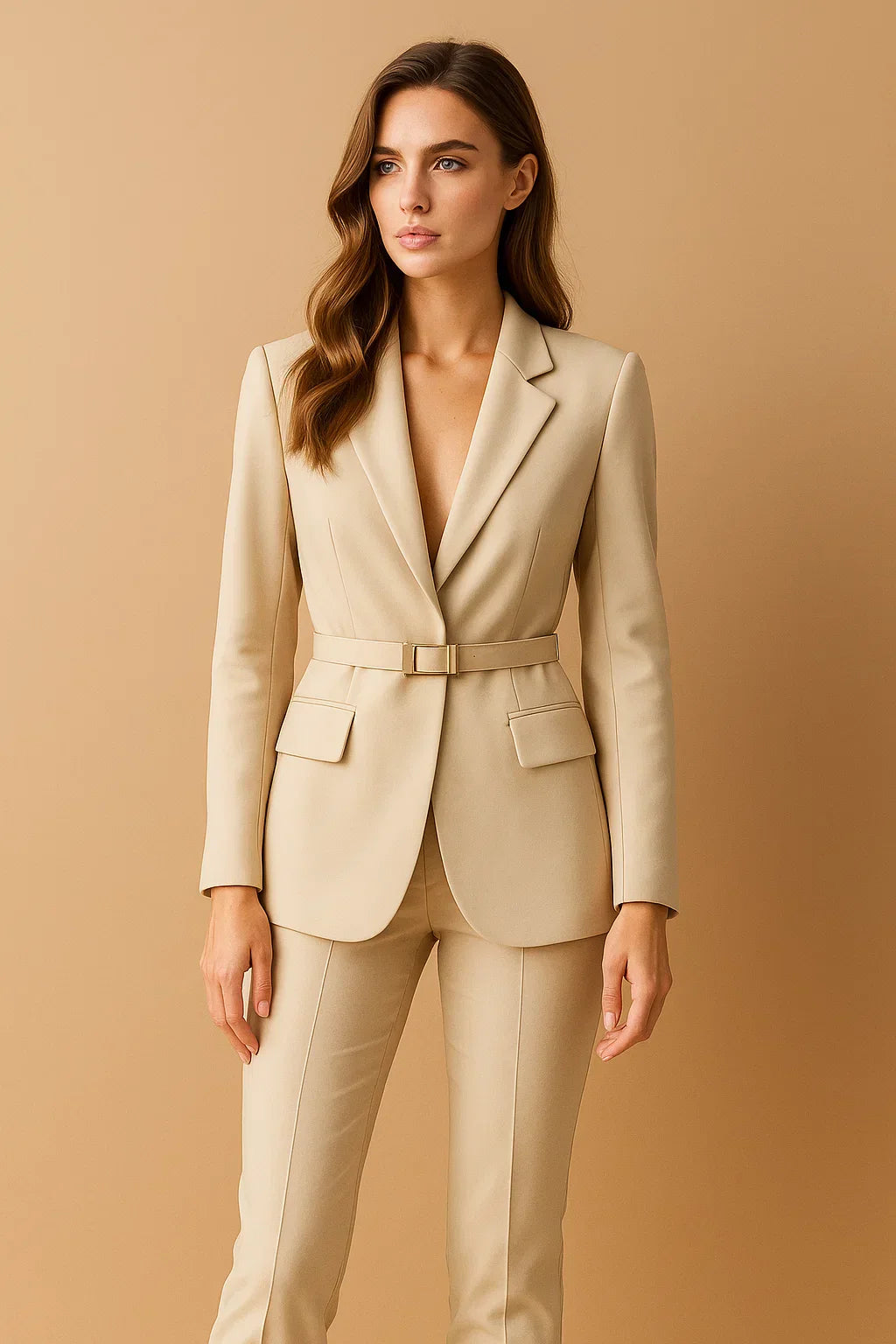 Blazer Ceinturé | Pantalon Large | Deux Pièces Tailoré