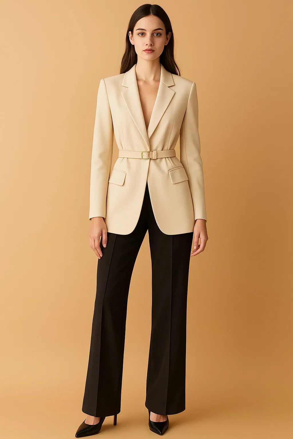 Blazer Ceinturé | Pantalon Large | Deux Pièces Tailoré