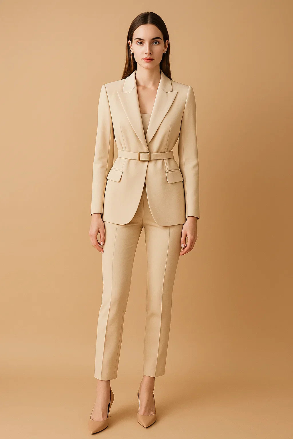 Blazer Ceinturé | Pantalon Large | Deux Pièces Tailoré