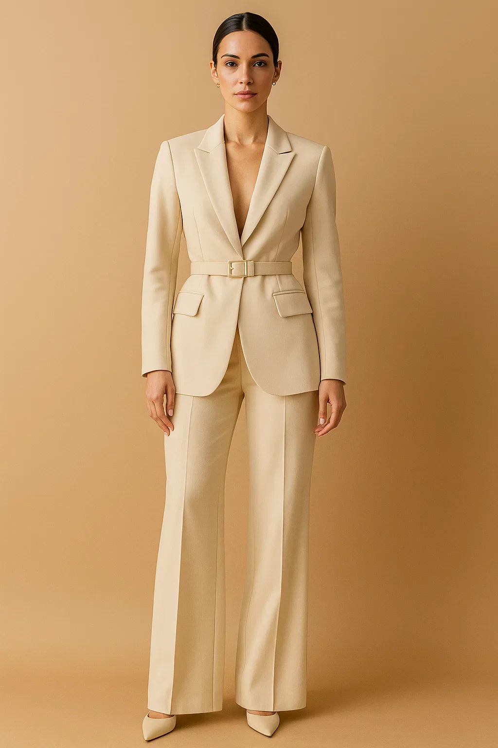 Blazer Ceinturé | Pantalon Large | Deux Pièces Tailoré