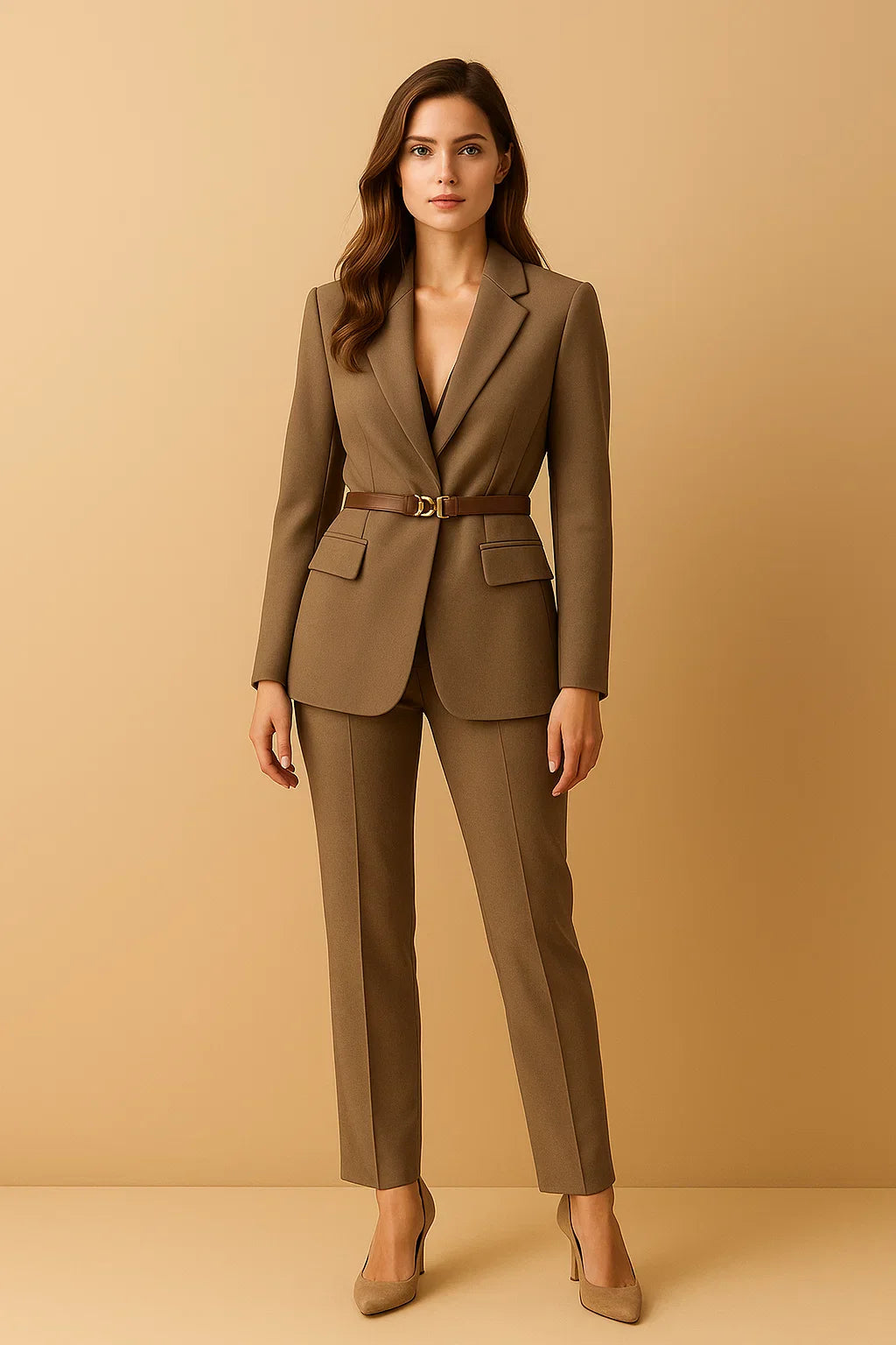 Blazer Ceinturé | Pantalon Large | Deux Pièces Tailoré