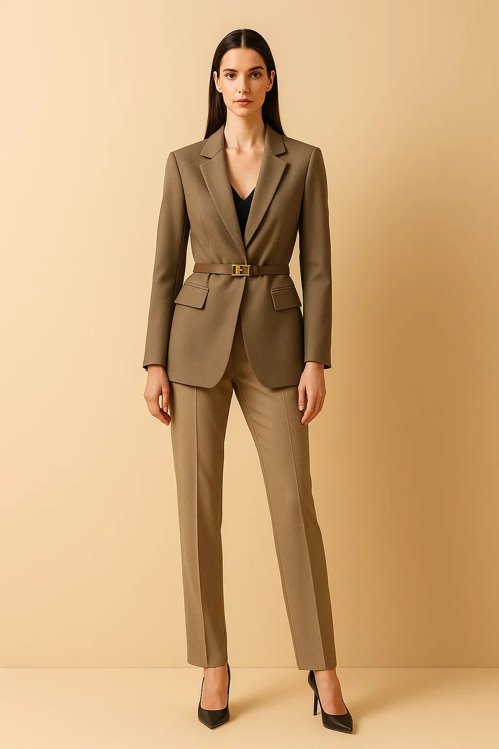 Blazer Ceinturé | Pantalon Large | Deux Pièces Tailoré