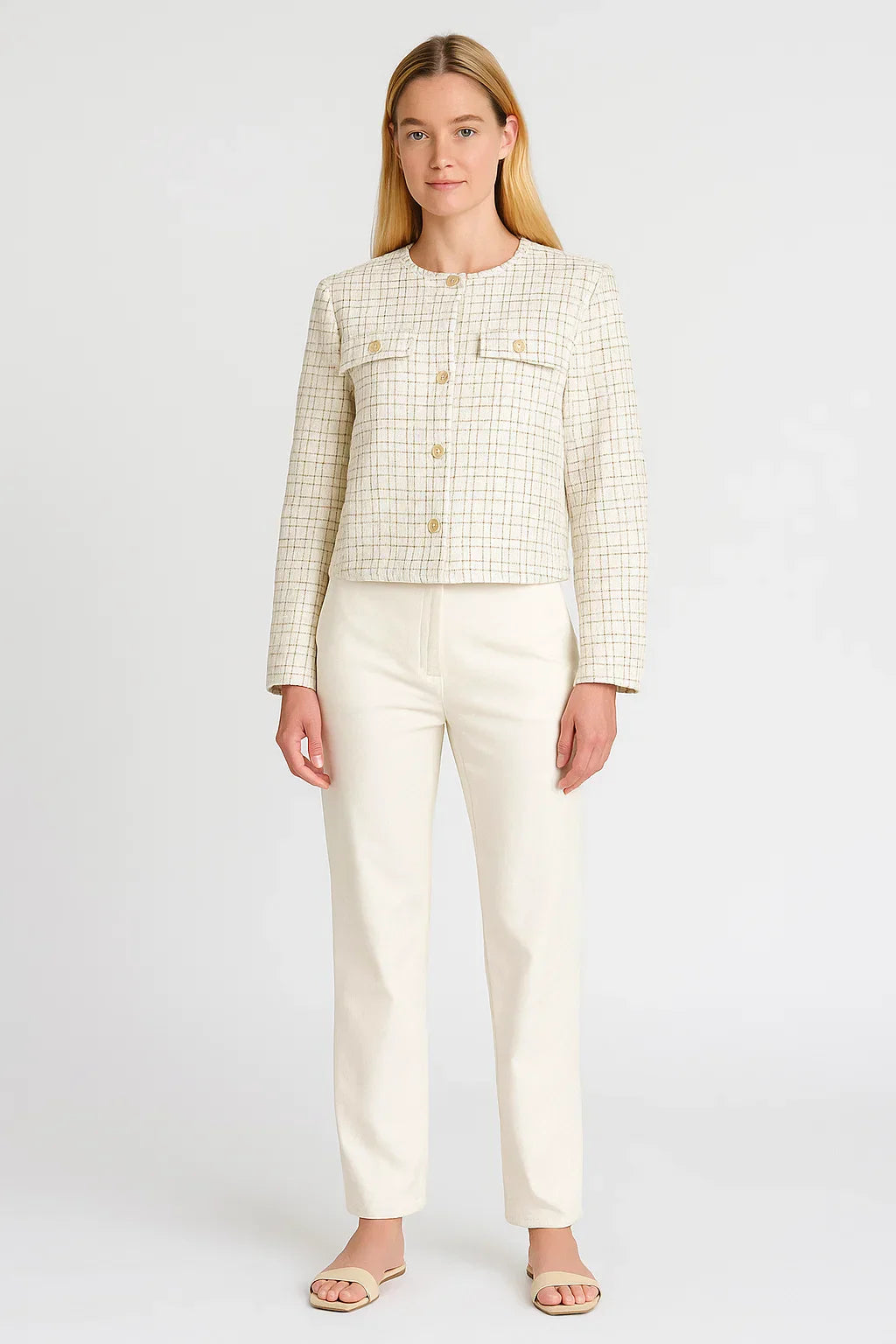 Veste Courte Tweed | Détail Bouton Or | Texture Raffinée