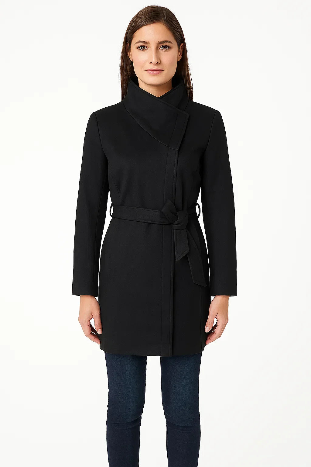 Manteau d'Hiver Ceinturé | Col Haut | Silhouette Minimaliste