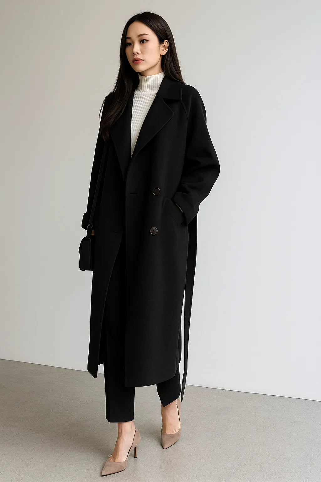 Manteau Long en Mélange de Laine | Coupe Oversize | Design Hiver Ceinturé