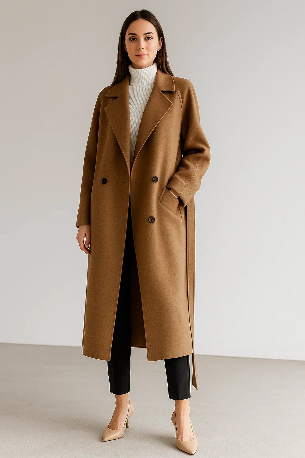 Manteau Long en Mélange de Laine | Coupe Oversize | Design Hiver Ceinturé
