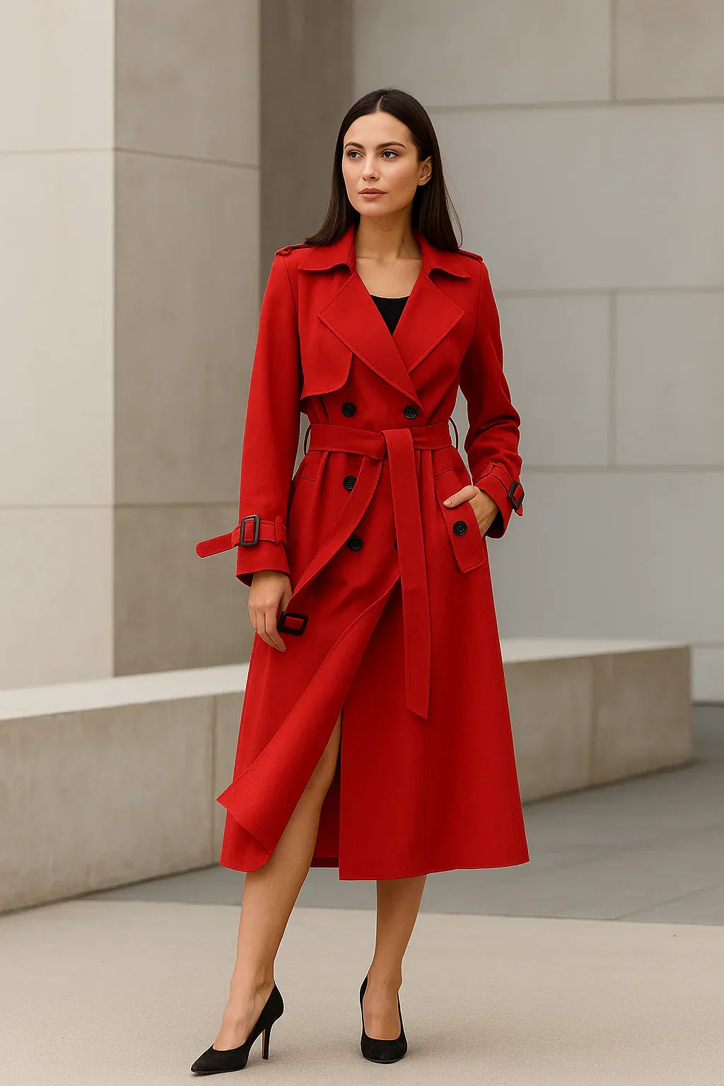 Trench Coat Long | Ceinture A-Line | Design Classique Mi-Saison