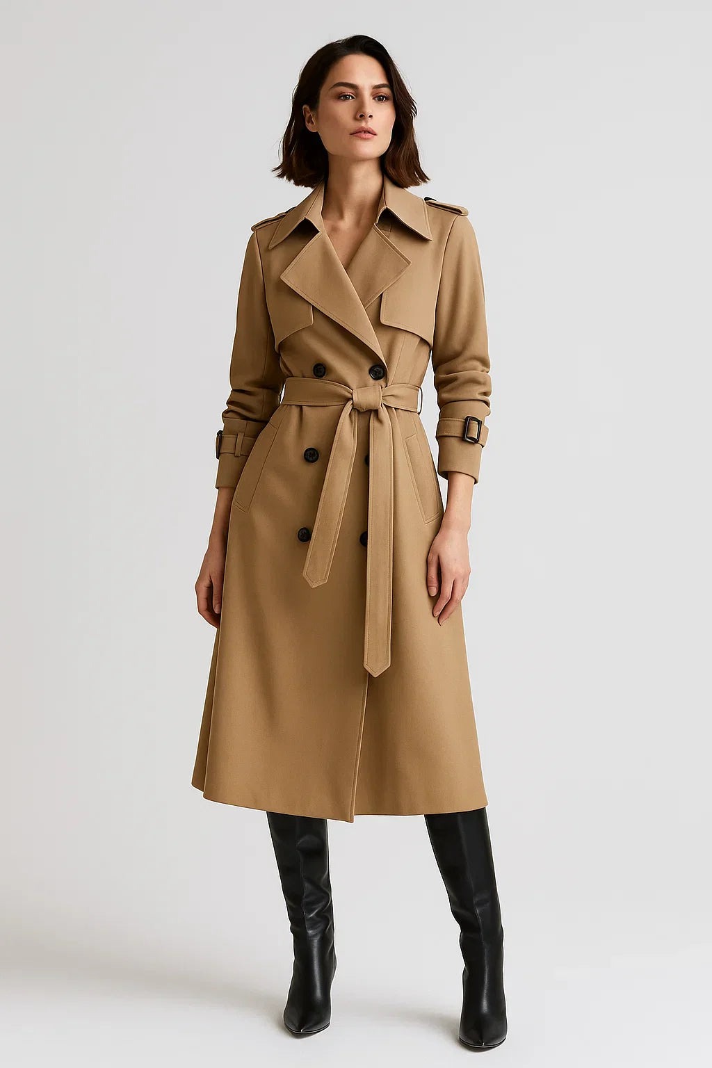 Trench Coat Long | Ceinture A-Line | Design Classique Mi-Saison