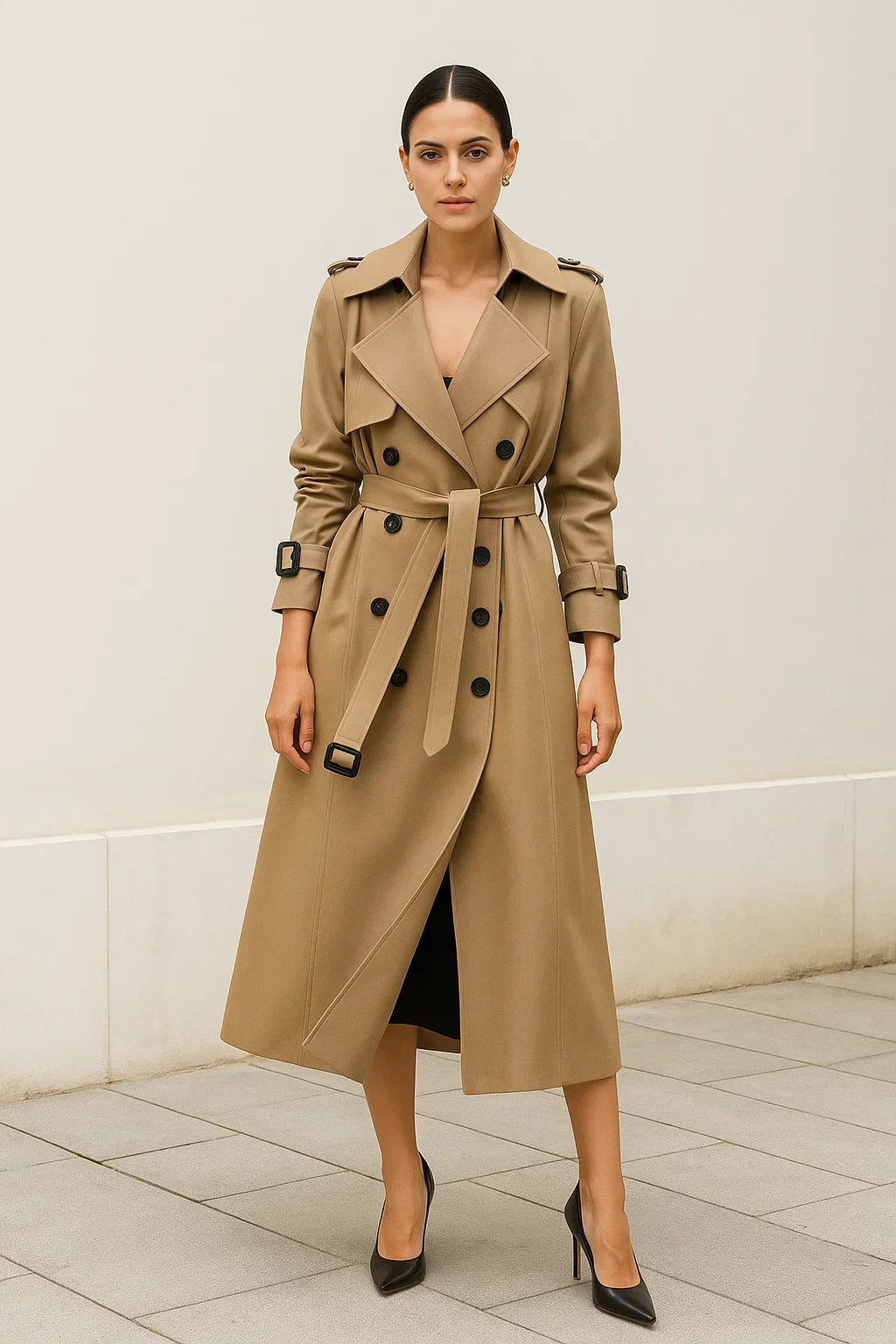 Trench Coat Long | Ceinture A-Line | Design Classique Mi-Saison