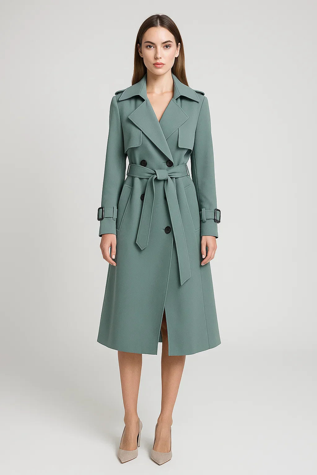 Trench Coat Long | Ceinture A-Line | Design Classique Mi-Saison