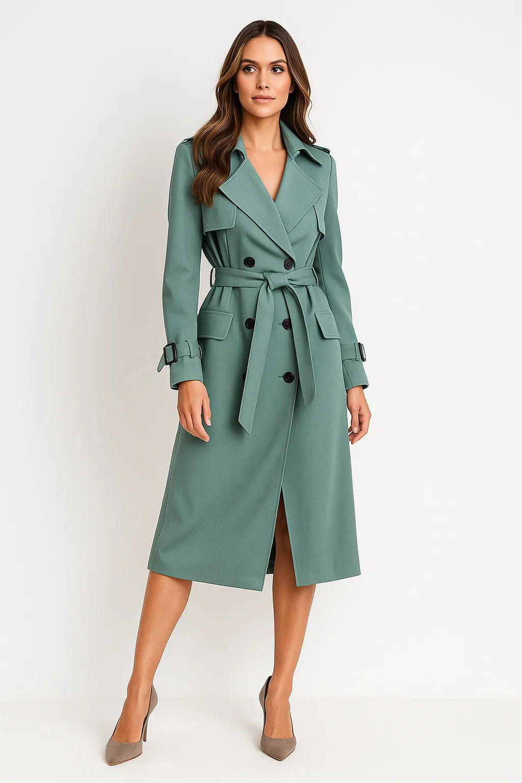 Trench Coat Long | Ceinture A-Line | Design Classique Mi-Saison