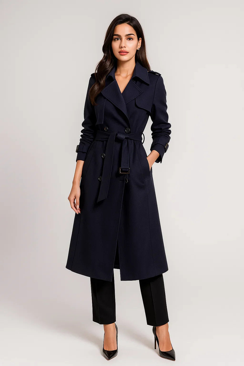 Trench Coat Long | Ceinture A-Line | Design Classique Mi-Saison
