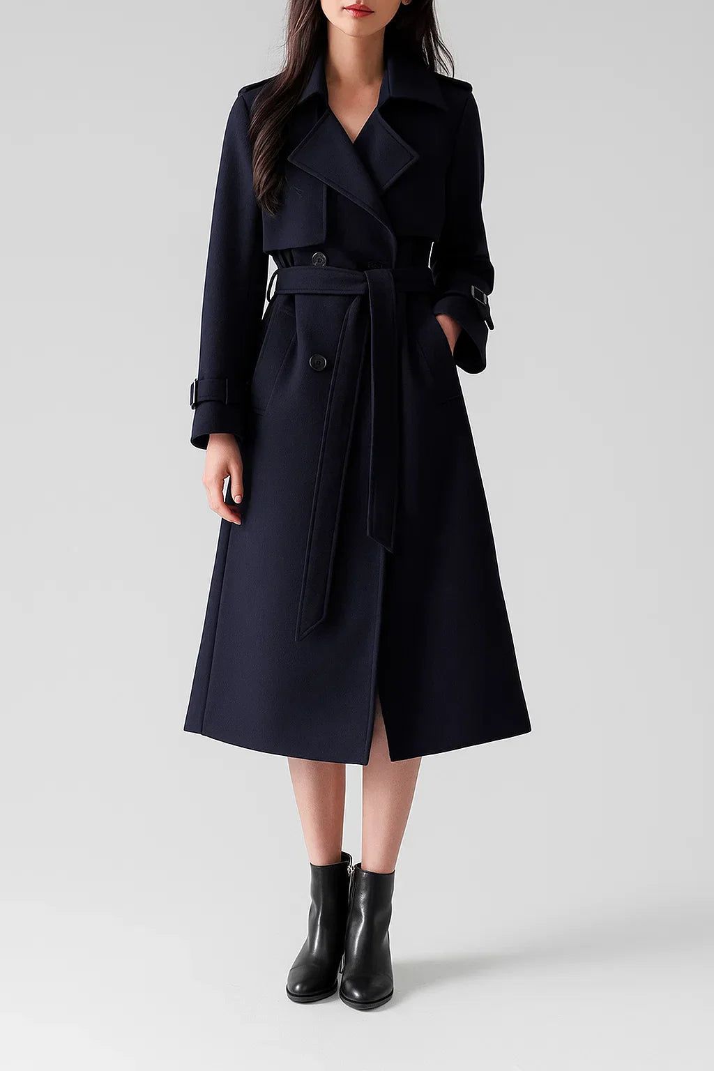 Trench Coat Long | Ceinture A-Line | Design Classique Mi-Saison