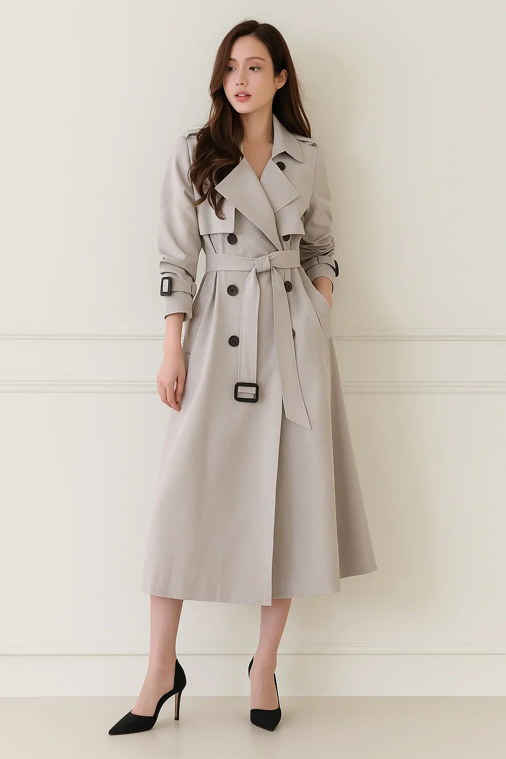 Trench Coat Long | Ceinture A-Line | Design Classique Mi-Saison