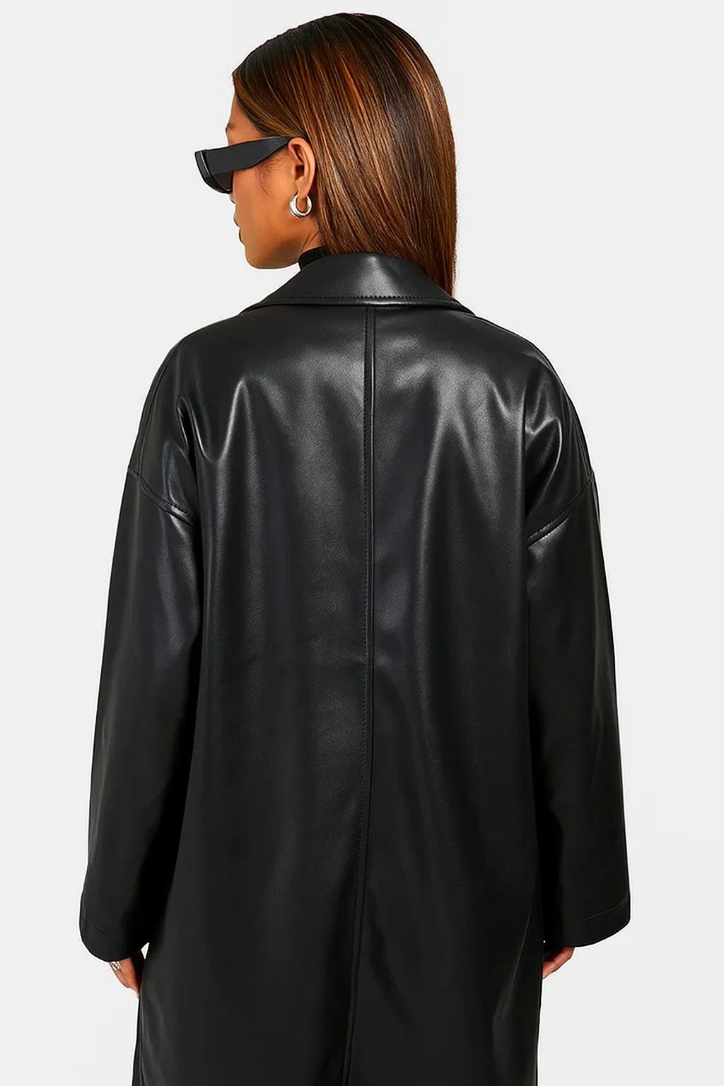 Manteau Long en Faux Cuir | Coupe Oversize | Ouvert