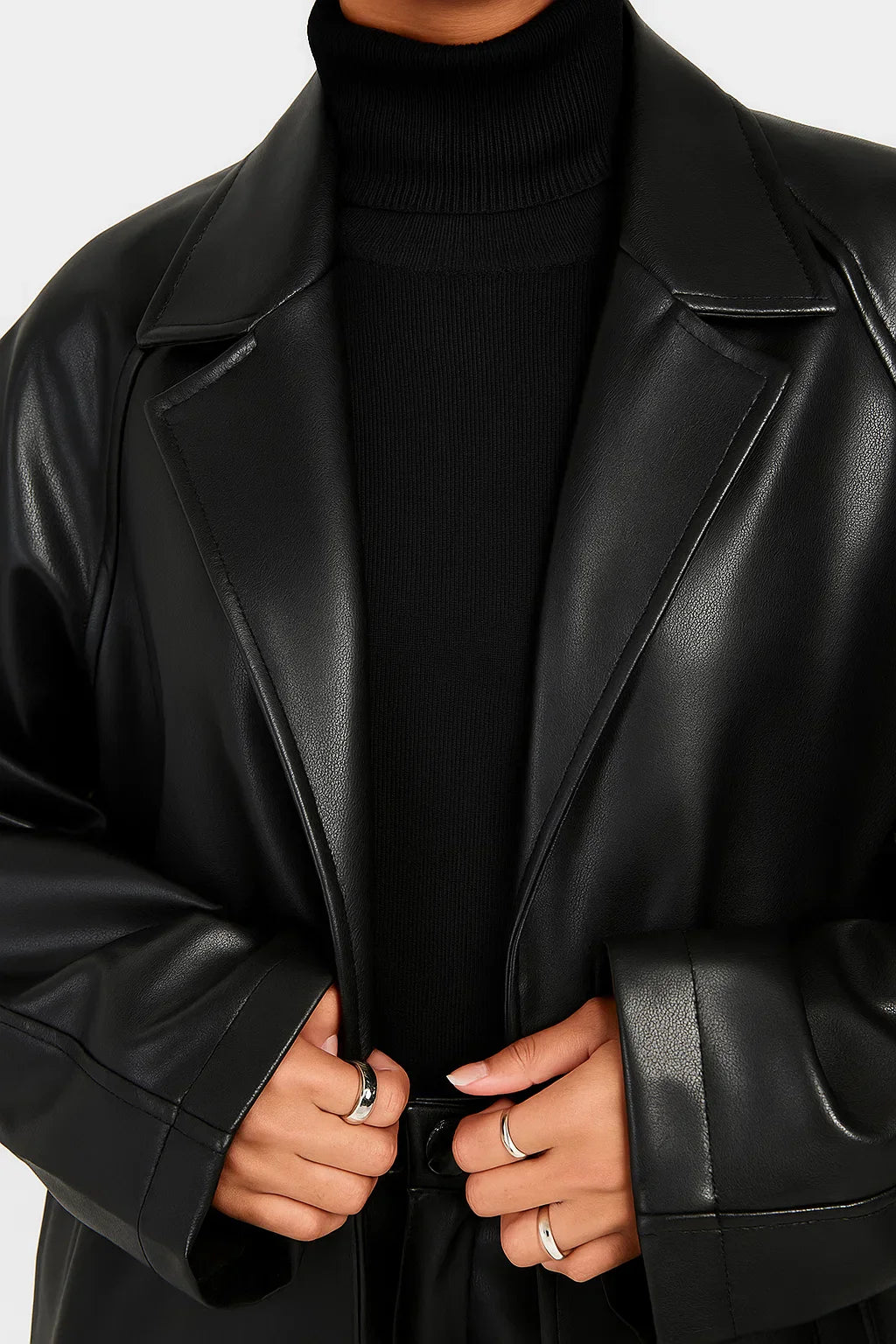 Manteau Long en Faux Cuir | Coupe Oversize | Ouvert