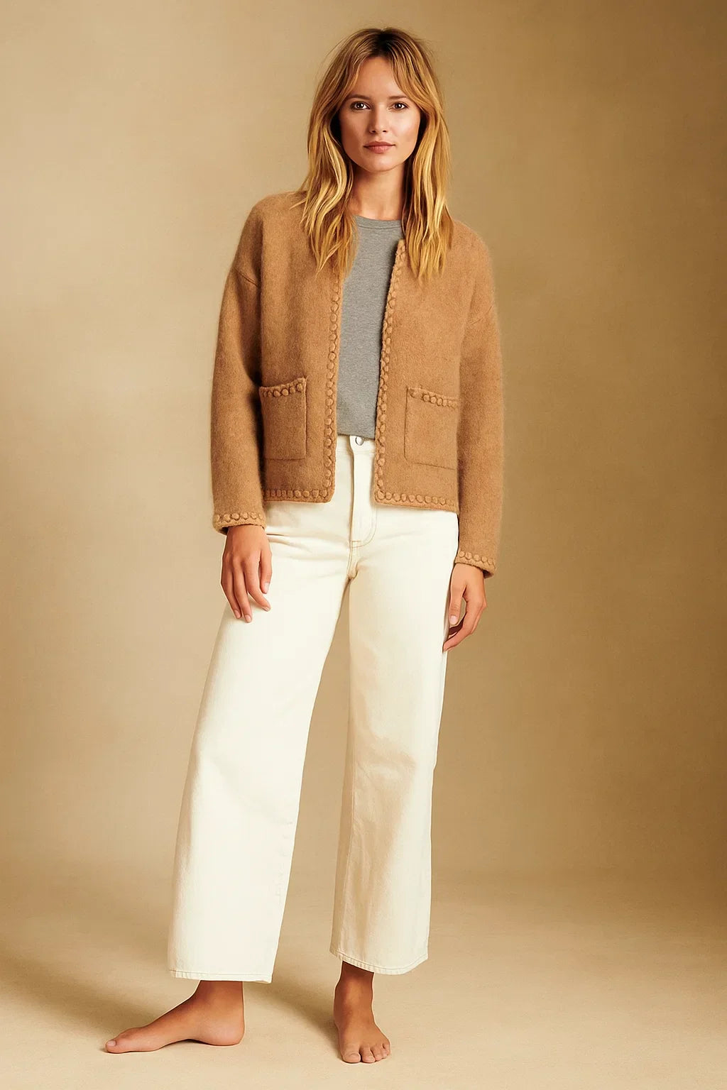 Cardigan en Mélange de Laine | Coupe Boxy | Finition Texturée