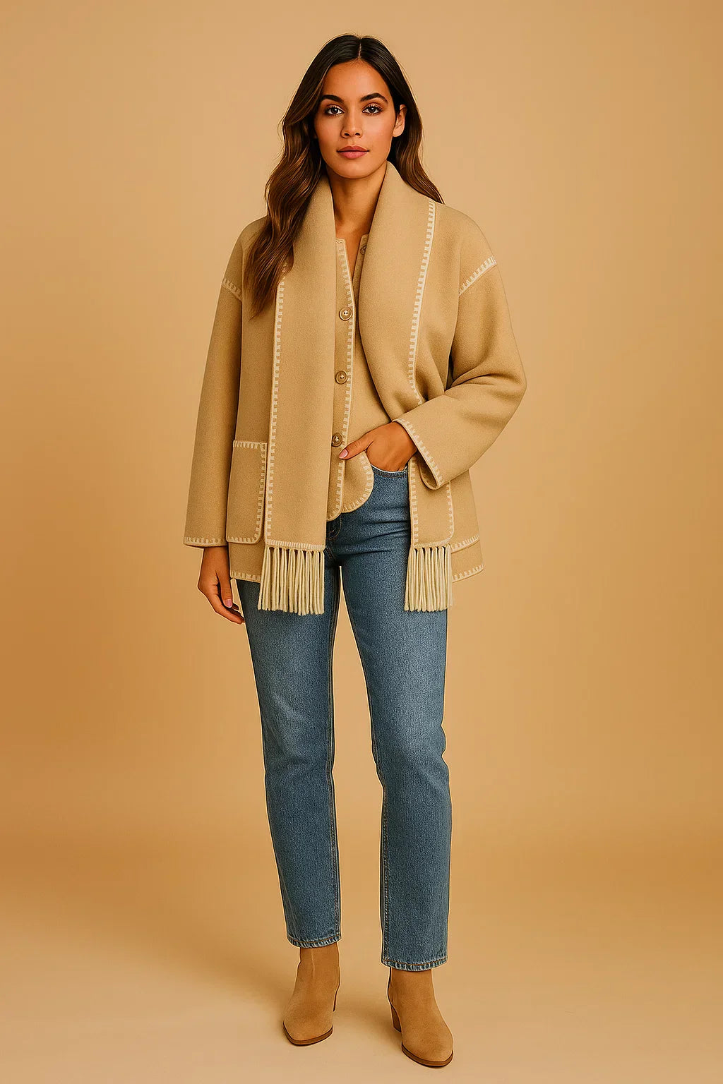 Manteau à Détails Frangés | Coupe Relaxée