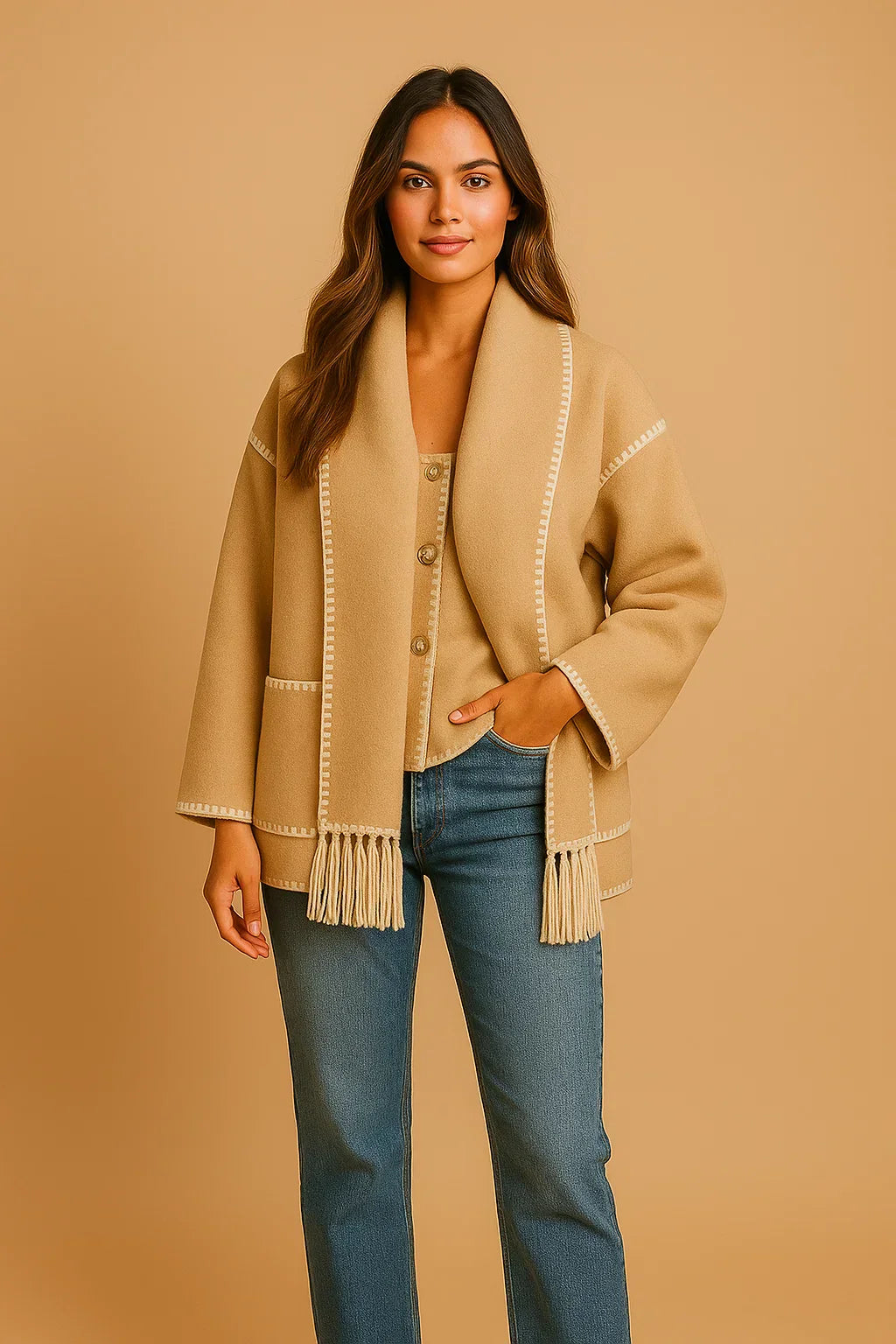 Manteau à Détails Frangés | Coupe Relaxée