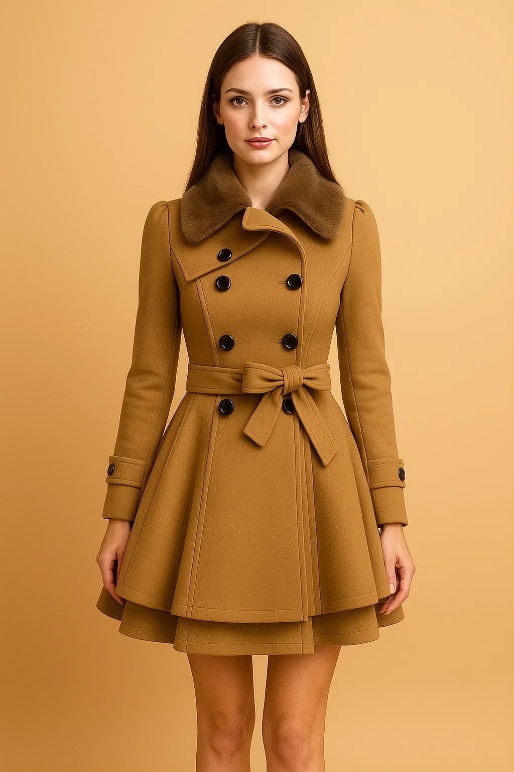 Manteau A-Line Bouclé | Col en Fausse Fourrure