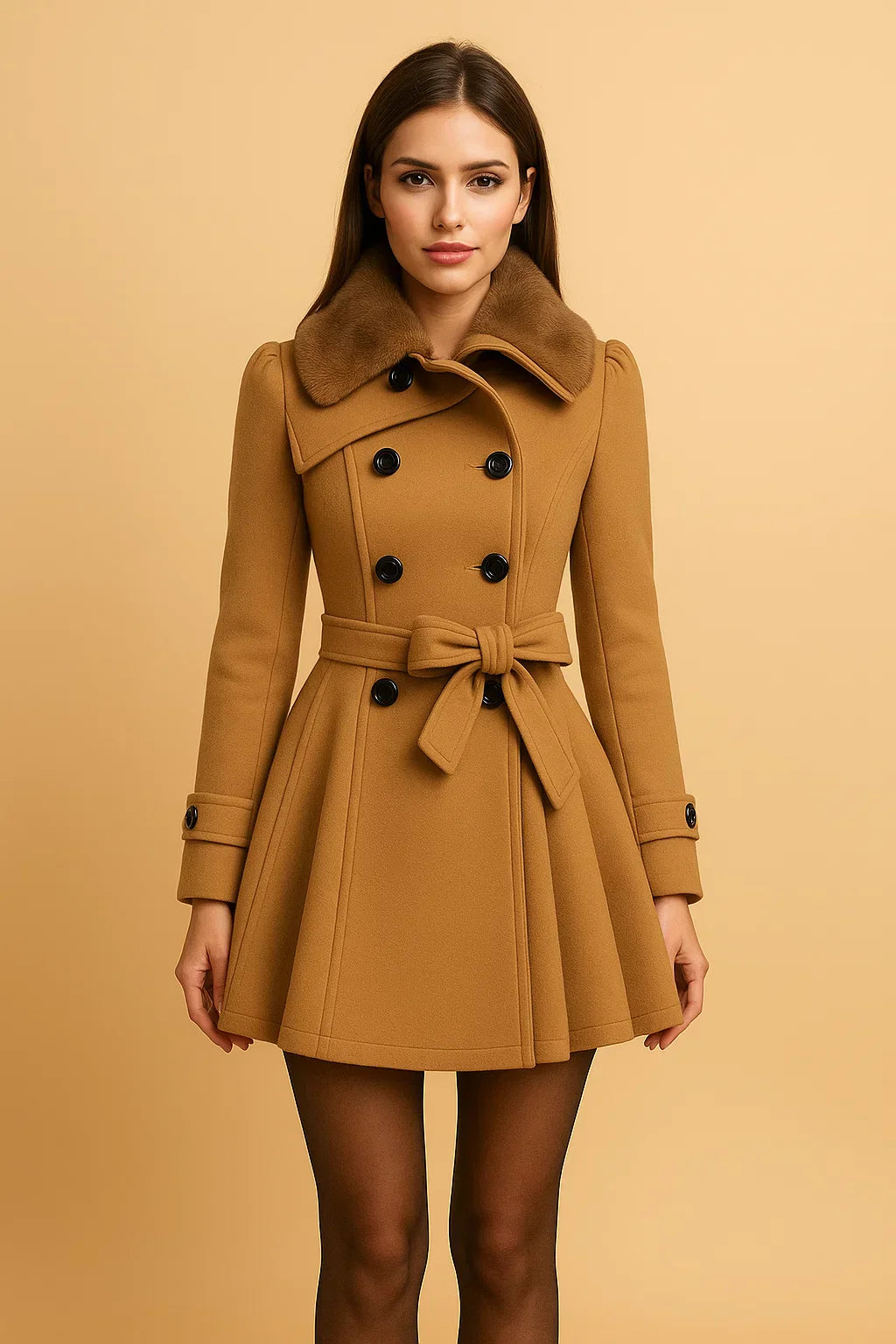 Manteau A-Line Bouclé | Col en Fausse Fourrure