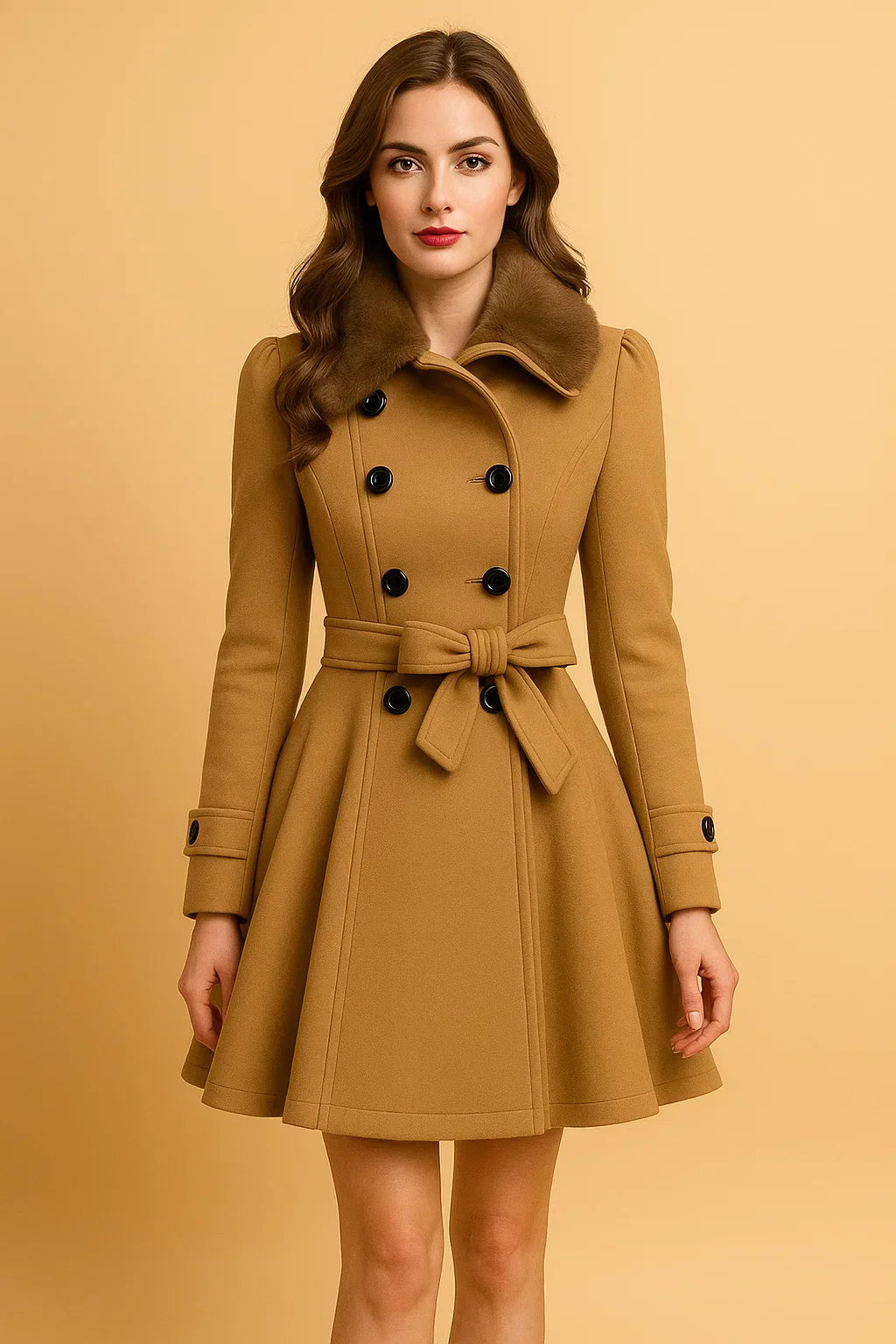 Manteau A-Line Bouclé | Col en Fausse Fourrure