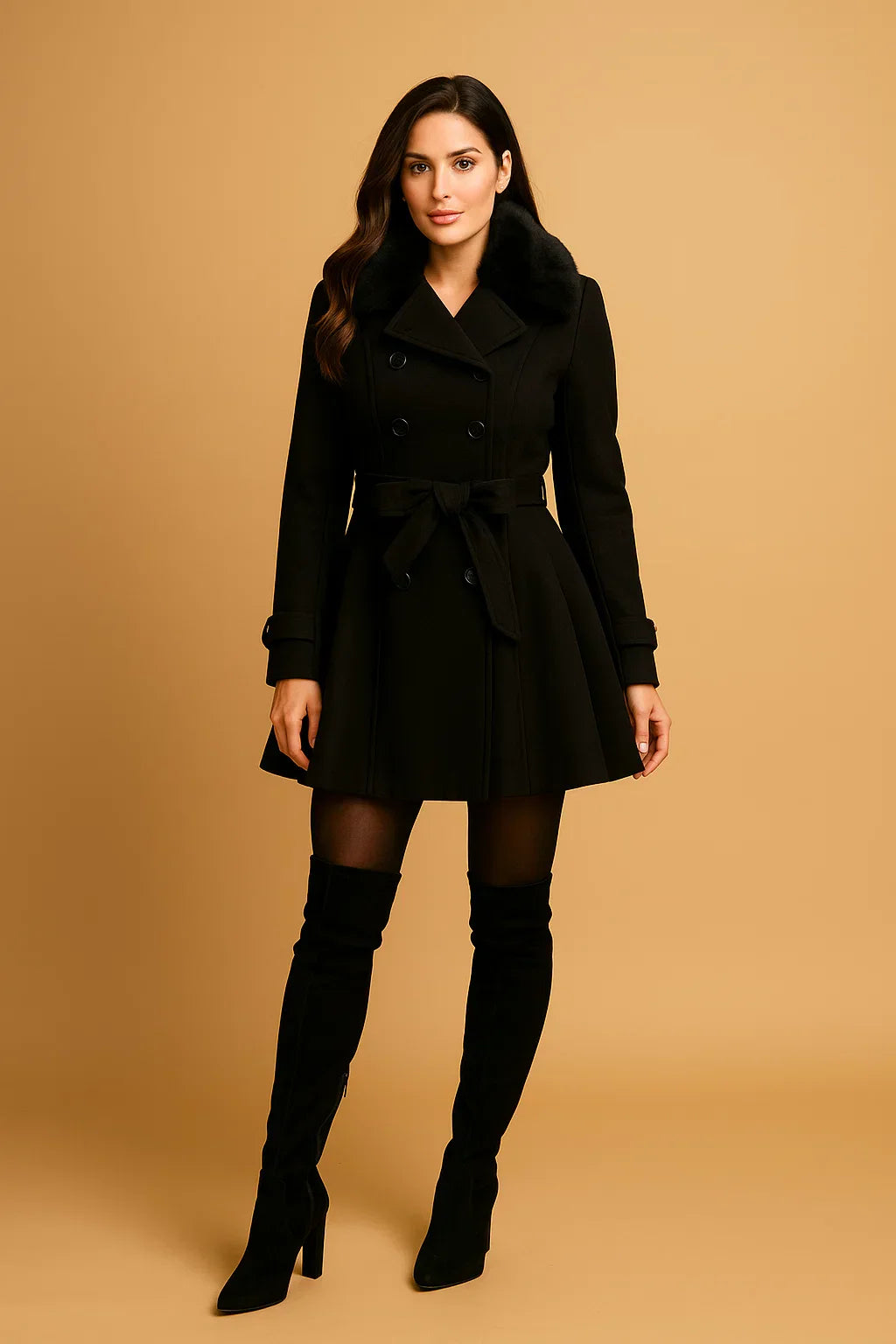 Manteau A-Line Bouclé | Col en Fausse Fourrure