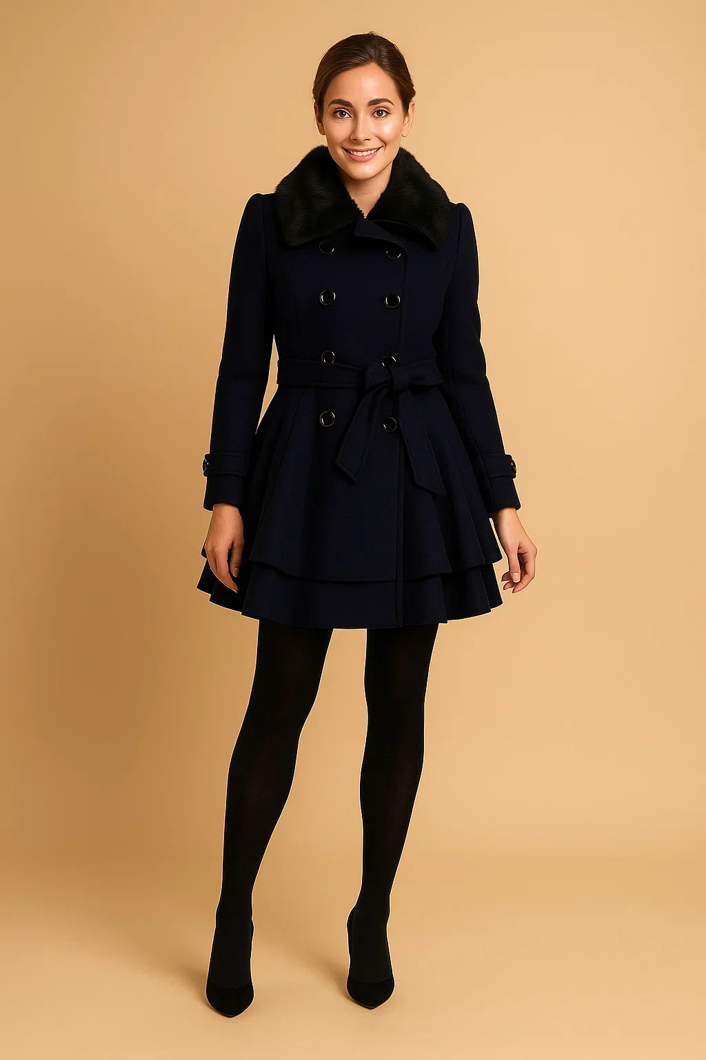 Manteau A-Line Bouclé | Col en Fausse Fourrure