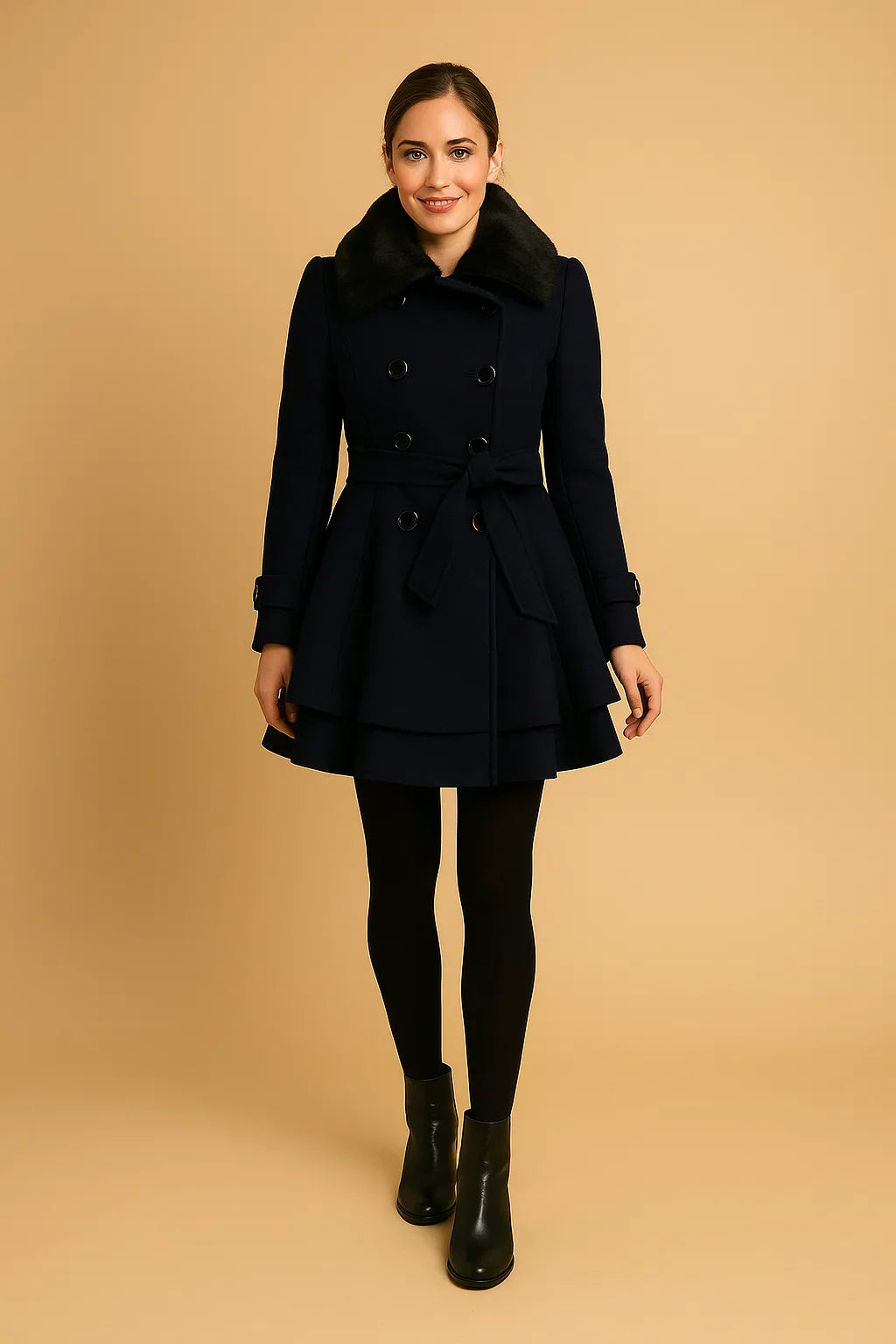 Manteau A-Line Bouclé | Col en Fausse Fourrure