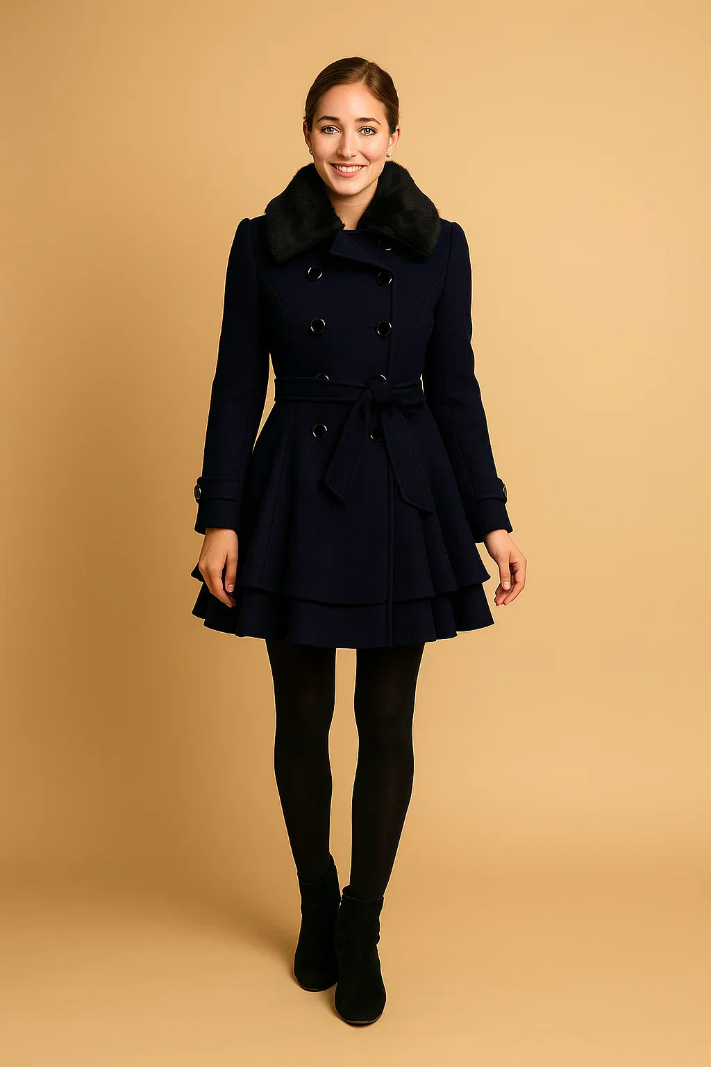 Manteau A-Line Bouclé | Col en Fausse Fourrure