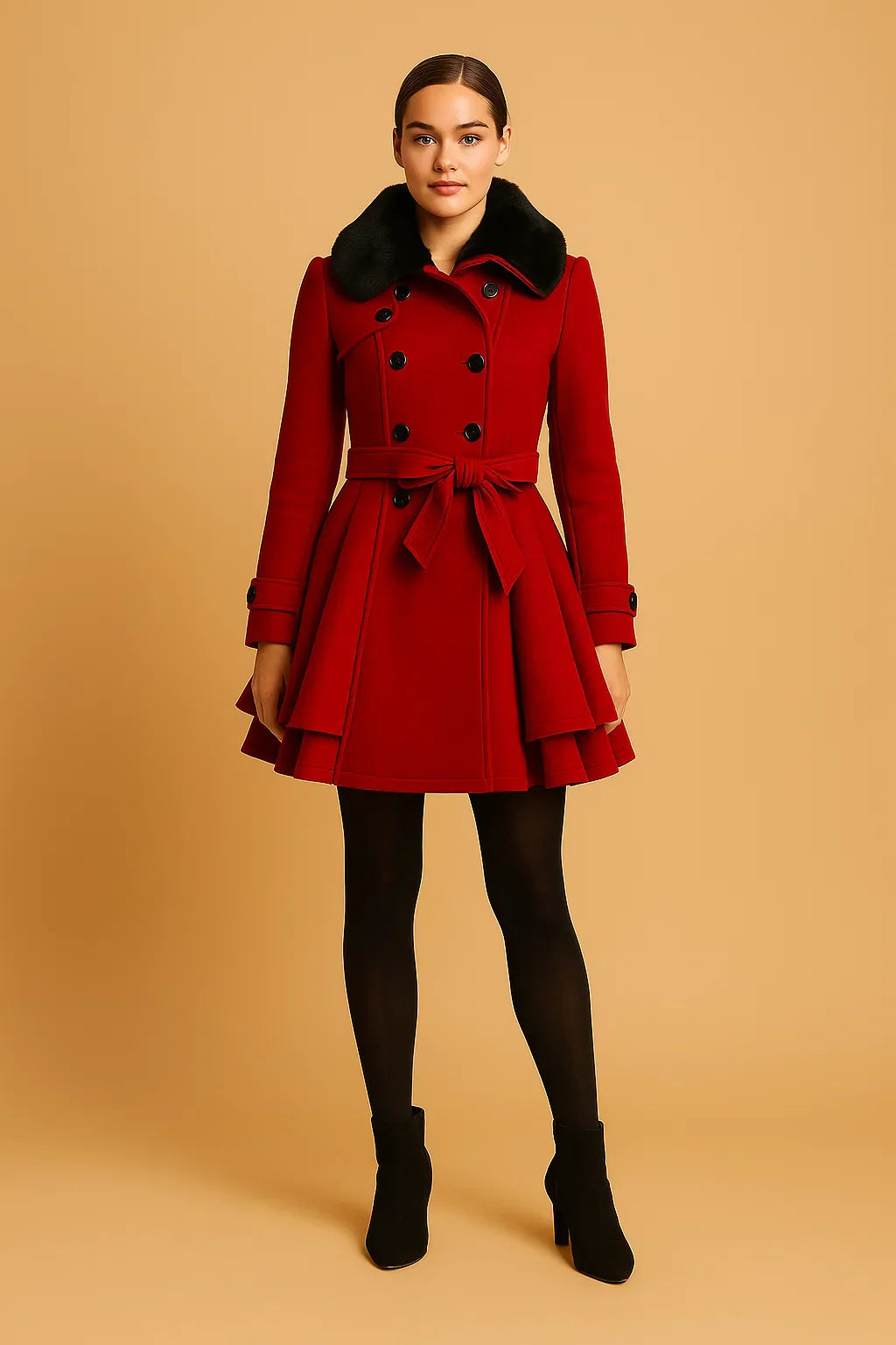 Manteau A-Line Bouclé | Col en Fausse Fourrure
