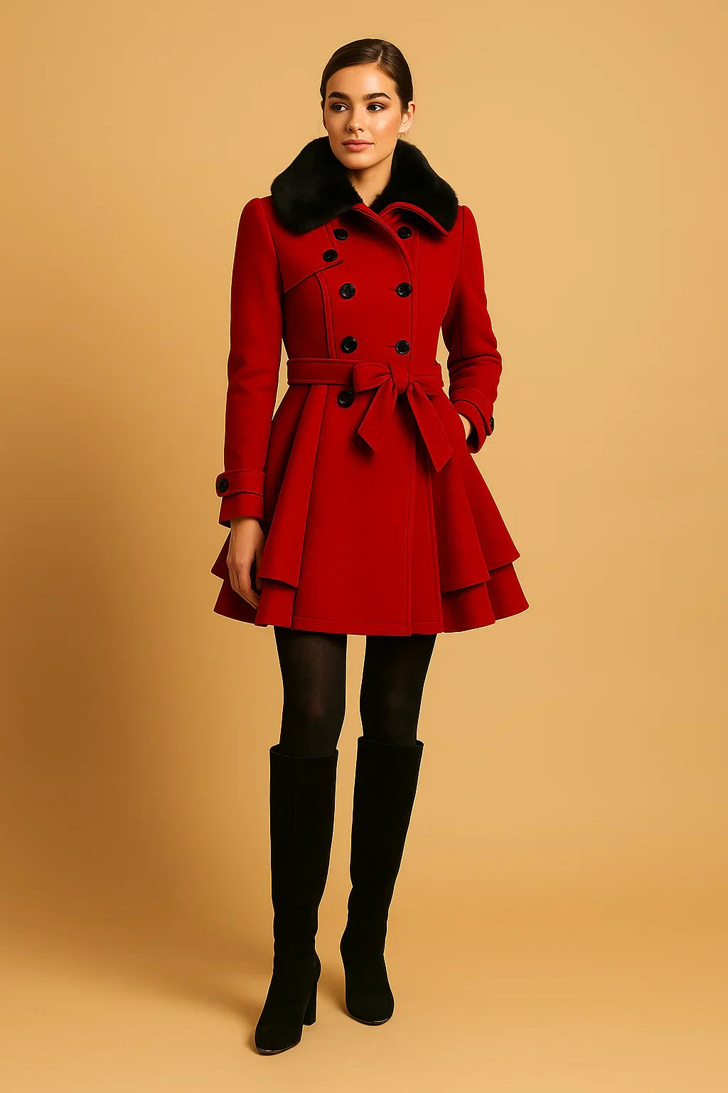 Manteau A-Line Bouclé | Col en Fausse Fourrure