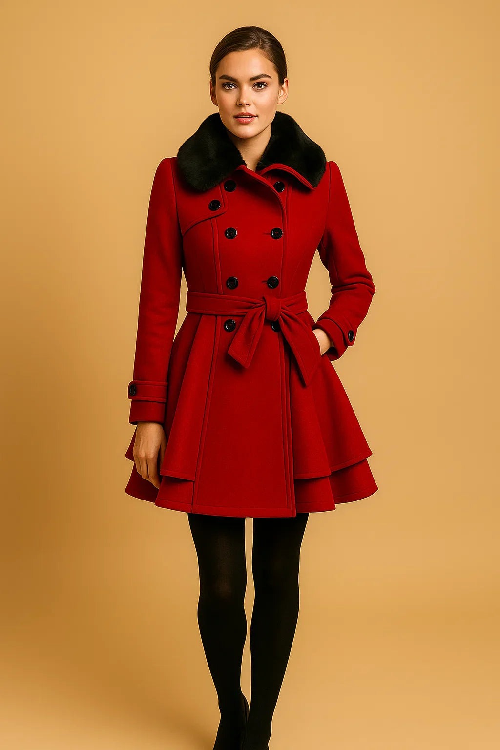 Manteau A-Line Bouclé | Col en Fausse Fourrure