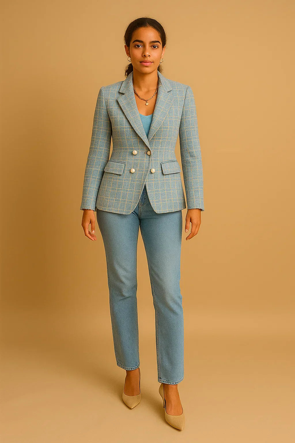 Blazer Tweed Double-Breasted | Boutons Perles | Coupe Structurée