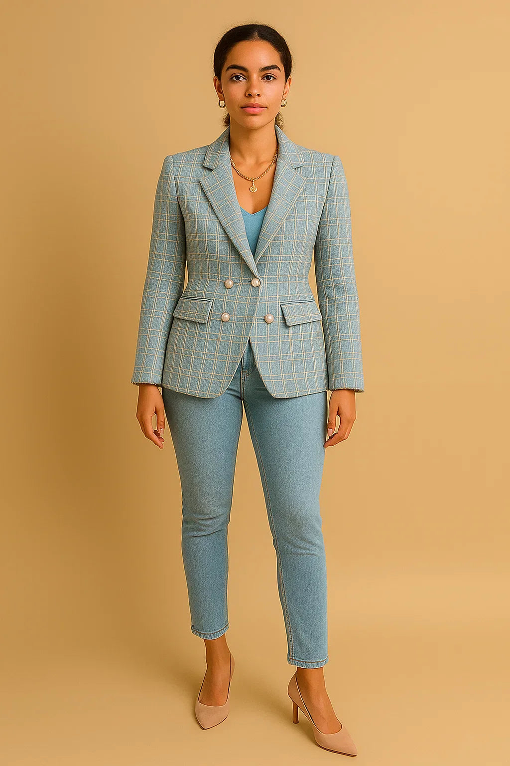 Blazer Tweed Double-Breasted | Boutons Perles | Coupe Structurée