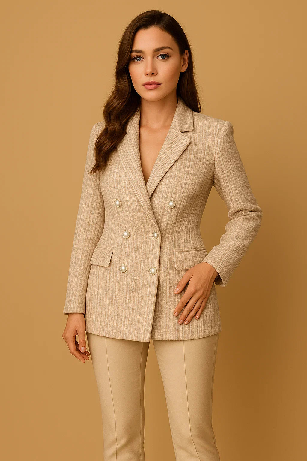Blazer Tweed Double-Breasted | Boutons Perles | Coupe Structurée