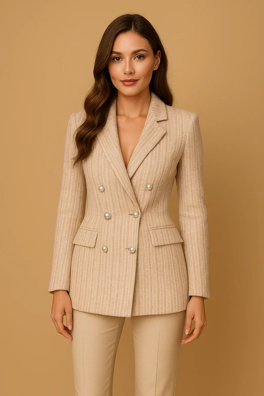 Blazer Tweed Double-Breasted | Boutons Perles | Coupe Structurée