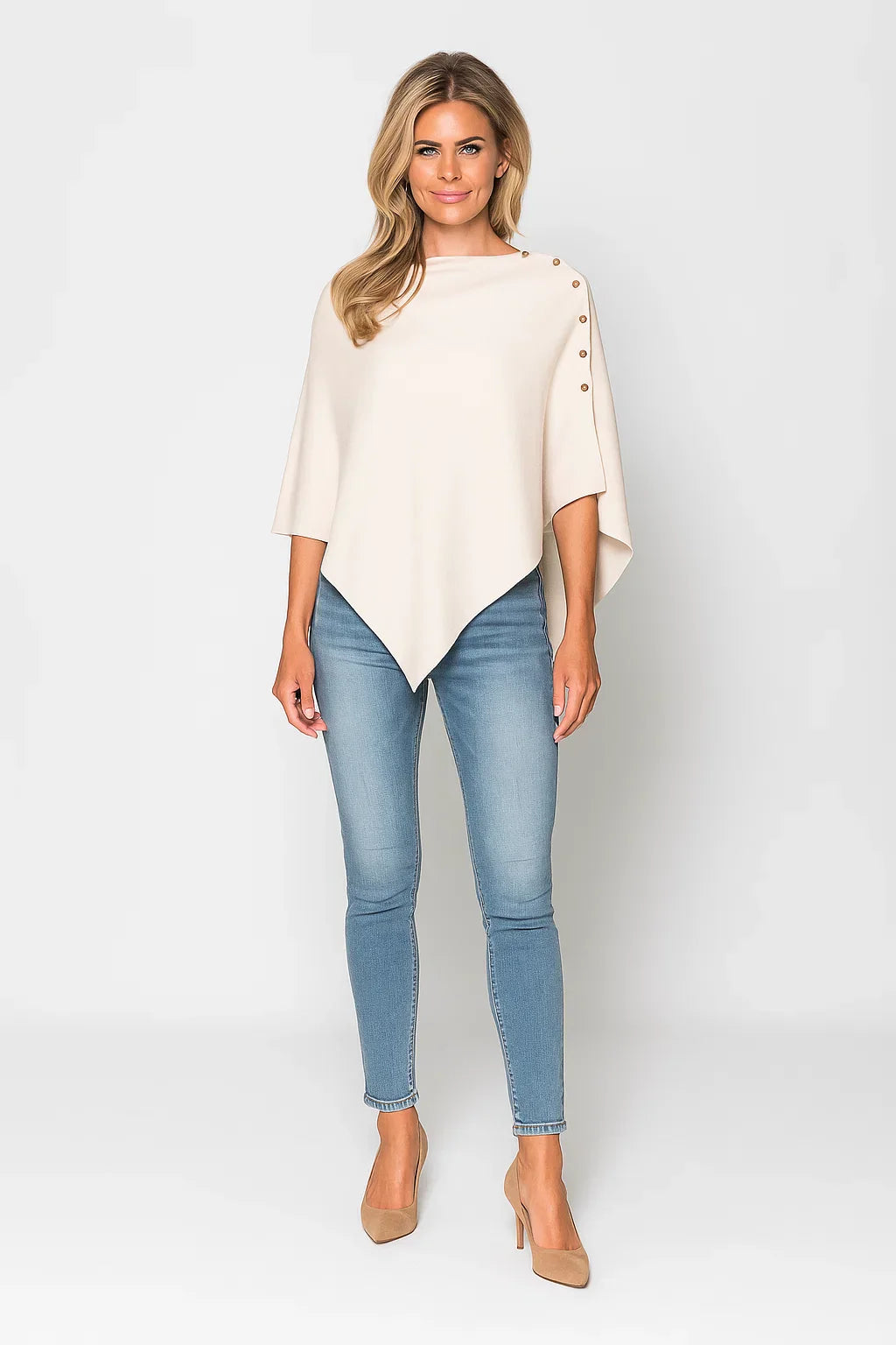 Poncho Tricot Asymétrique | Boutons Or