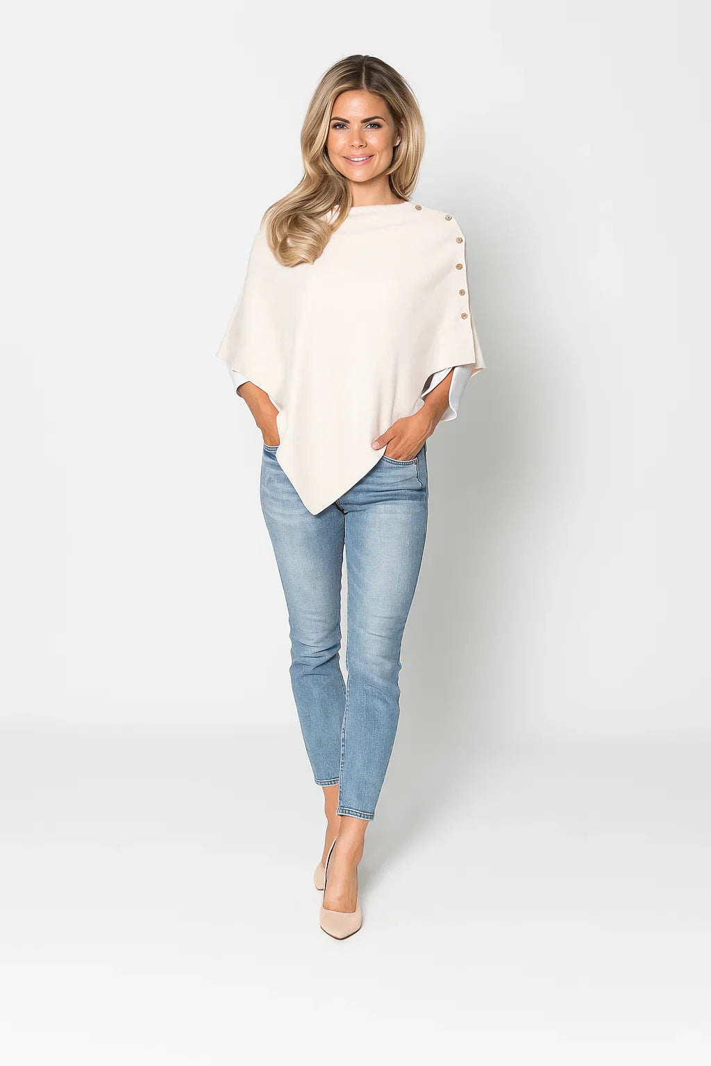 Poncho Tricot Asymétrique | Boutons Or