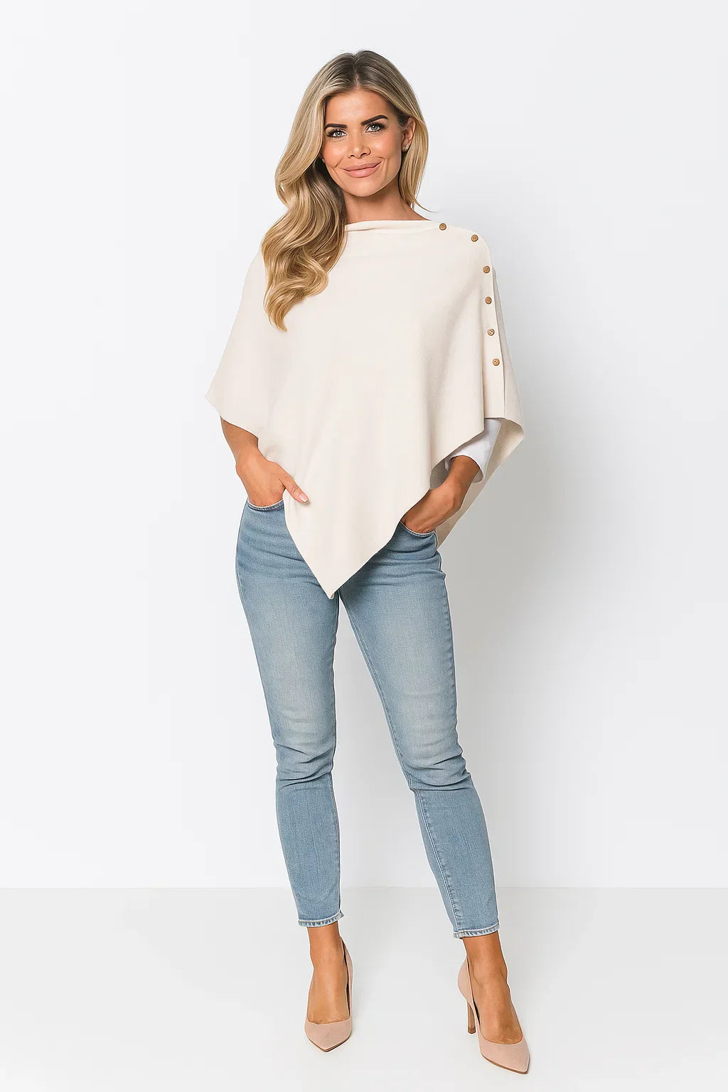 Poncho Tricot Asymétrique | Boutons Or