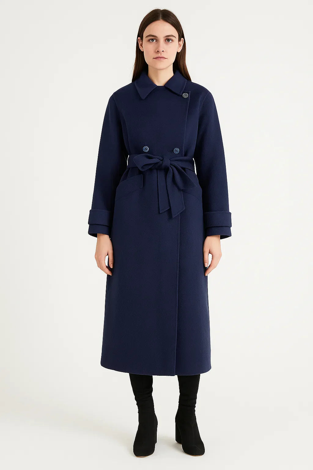 Manteau Long en Mélange de Laine | Double-Boutonnage | Ceinture