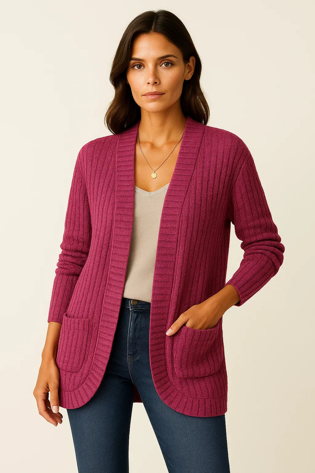 Cardigan en Tricot à Rayures | Ouvert | Coupe Détendue