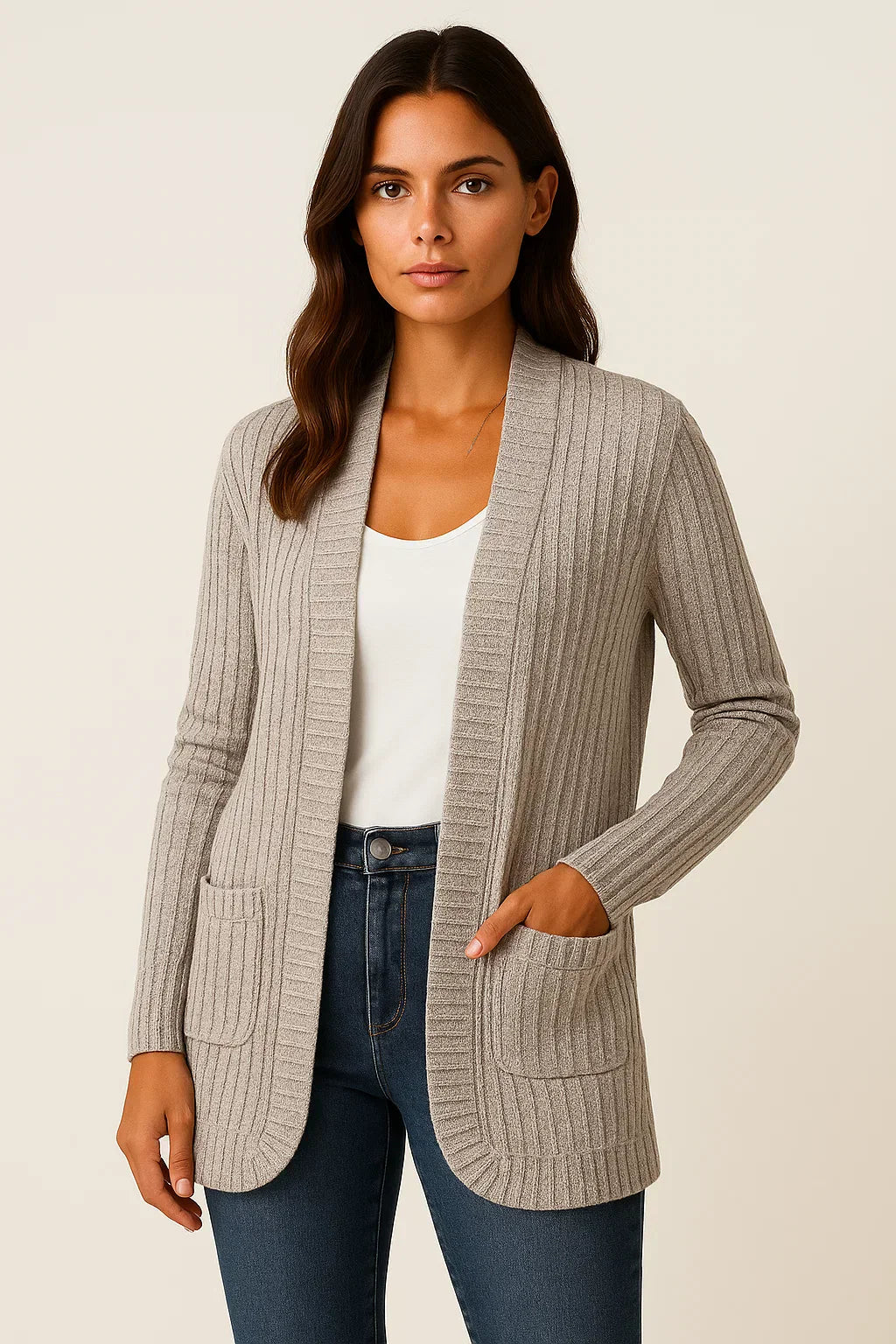 Cardigan en Tricot à Rayures | Ouvert | Coupe Détendue