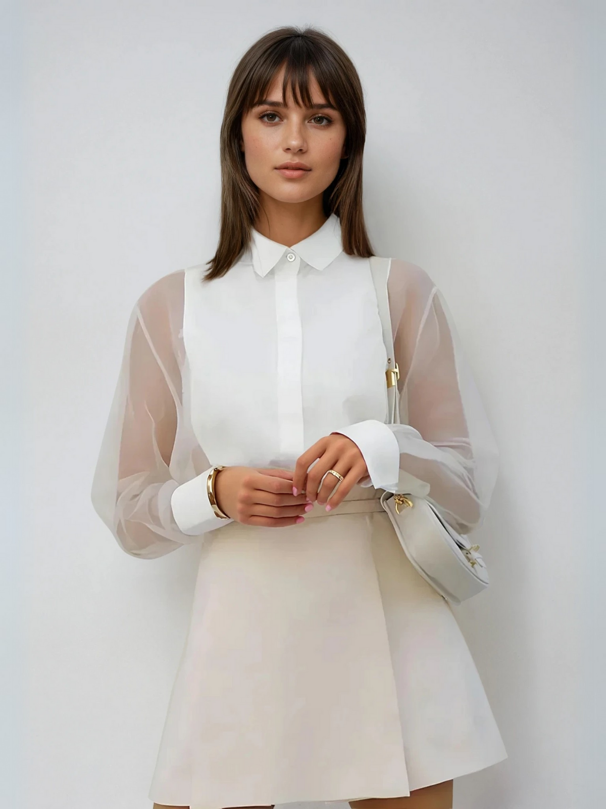 Blouse Organza Sheer Métier | Manches Ballon | Col Revers